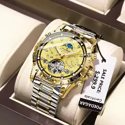 POEDAGAR Automatic Men's Watch Gold Stainless Steel Mechanical Watch 
